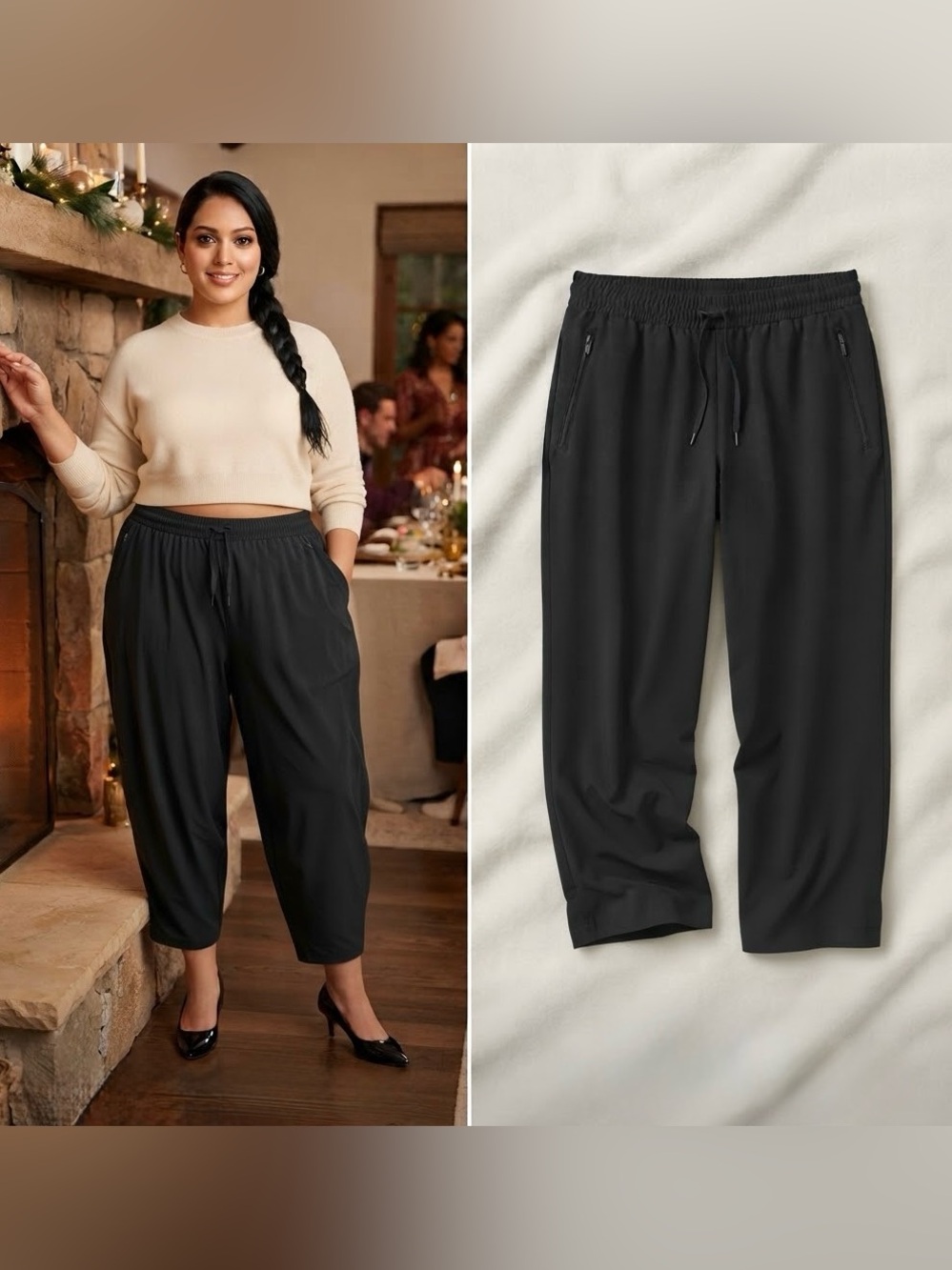 Kinesis (Dillards) Capri Wide Leg Lounge & Retro Y2K Pants Black Women’s 1X